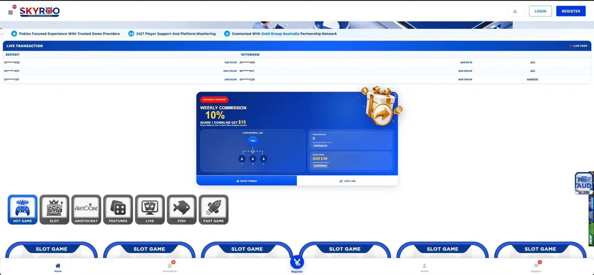Skyroo casino lobby interface